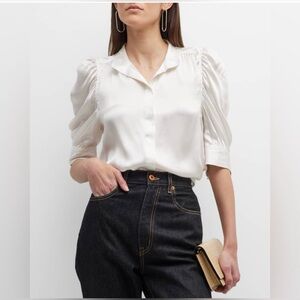 Frame Gillian Silk Top in Glossy Off White Size XS